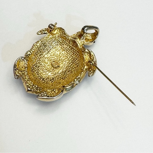 Vintage SJ Signed Gold Silver Tone Sea Turtle Brooch Pendant - Picture 10 of 12
